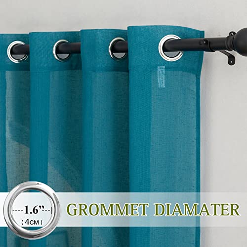 Semi Sheer Curtains Flax Linen Texture (52"W x 84"L (Pack of 2) / Peacock Green)