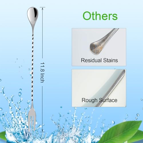 Bar Spoon Cocktail Mixing Stirrers (12"-Trident Fork-2PCS / Silver)