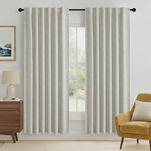 Greige 100% Blackout Linen Curtains 72 inches Long for Bedroom (Greige / 52"W x 72"L (Pack of 2))