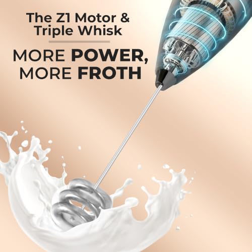 Powerful Milk Frother Wand With Duracell Batteries (Midnight Elite / Triple Whisk + Batteries)