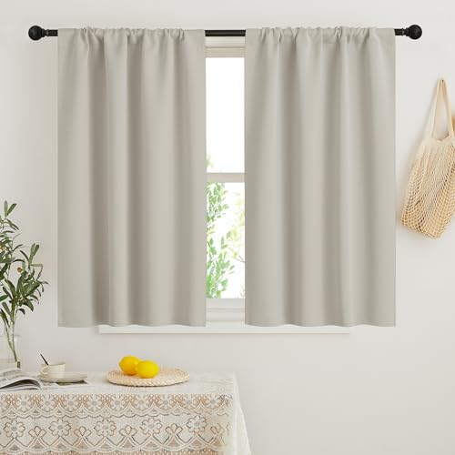 Small Window Curtains 45 inches Length for Kitchen Cafe Bathroom (Natural / 42"W x 45"L (Pack of 2))