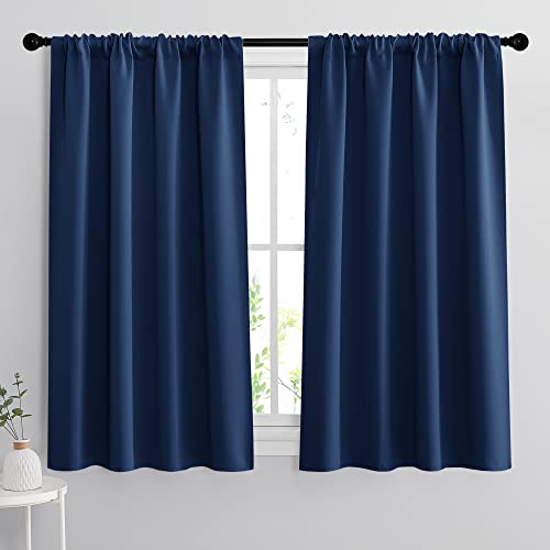 Small Window Curtains 45 inches Length for Kitchen Cafe Bathroom (Navy Blue / 42"W x 45"L (Pack of 2))