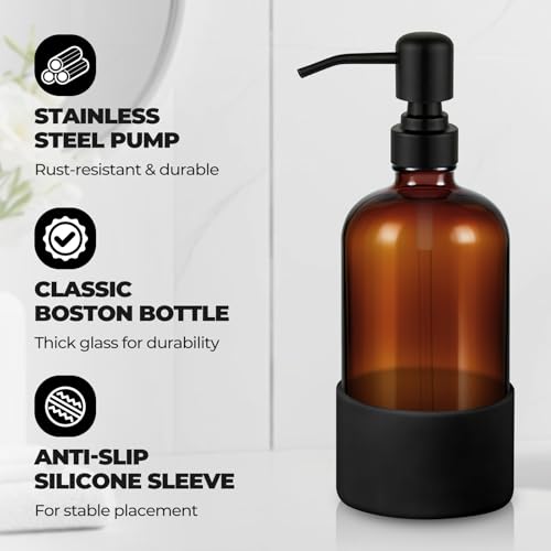 16 oz Amber Glass Soap Dispenser (Amber)