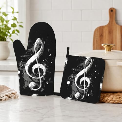 Black Notes Oven Mitts and Pot Holders Sets Non (Black Notes)