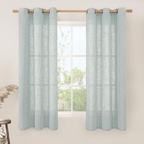 Sheer Linen Curtains 63 inch Long for Bedroom 2 Panels (34"W x 63"L (Pack of 2) / Greyish Blue)