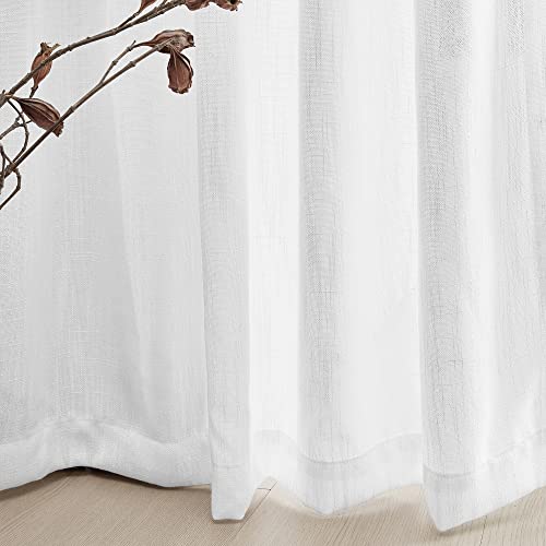 Floor to Ceiling Curtains 120 Inches White Sheer Window Drapes 2 Panel Sets Back Tab Draperies Linen Look Boho Fabric (50"W x 120"L (Pack of 2) / White)