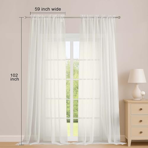 Ivory Sheer Curtains 102 Inches Long 2 Panels Set (Ivory / 59"W x 102"L (Pack of 2))