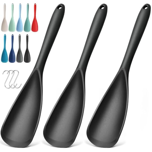 3 PACK Silicone Cooking Spatula & Spoon for Nonstick Cookware (3 Pack Black)