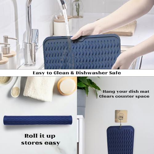 Silicone Dish Drying Mat for Kitchen Counter (Midnight Blue / 16" x 12")