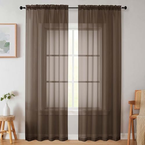 Sheer Chocolate Curtains for Bedroom Living Room 90 Inches Long 2 Panels Set (Chocolate / 42"W x 90"L (Pack of 2))