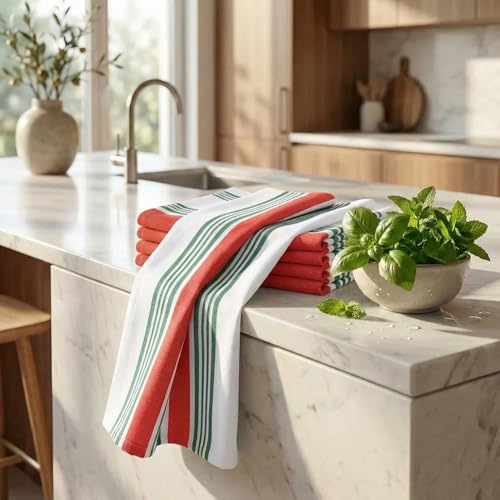 Kitchen Towels Cotton Dish Towels 20”x30” (20" x 30" (Set of 6) / 044 Red/Green/White)