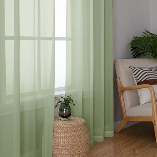 Sheer Curtains 63 Inch Length 2 Panels (Light Green / 42"W x 63"L (Pack of 2))