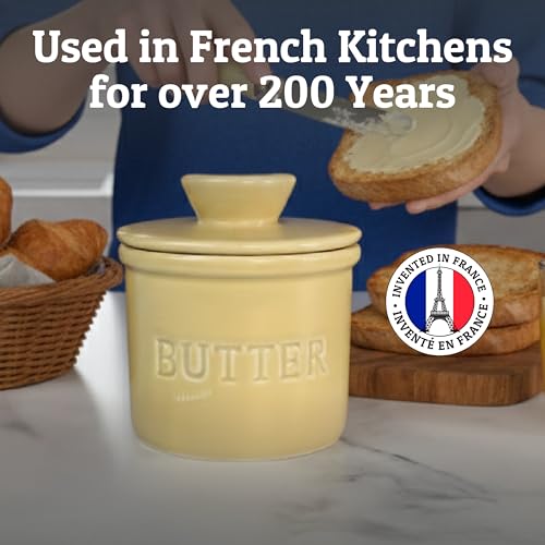 Butter Crock with Lid for Countertop with Spreader Knife and Water Line (Khaki / Regular)