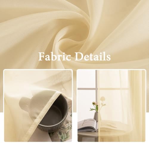 Cream Beige Sheer Curtains 54 X 72 Inches (Cream Beige / 54"W x 72"L (Pack of 2))