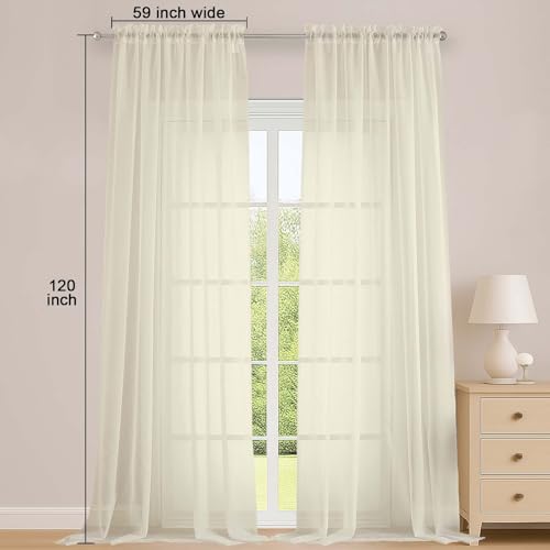 Cream Sheer Curtains 120 Inches Long 2 Panels Set (Cream / 59"W x 120"L (Pack of 2))