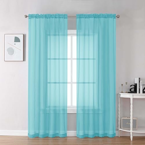 Sheer Aqua Curtains 90 inches Long 2 Panels (Aqua / 42"W x 90"L (Pack of 2))