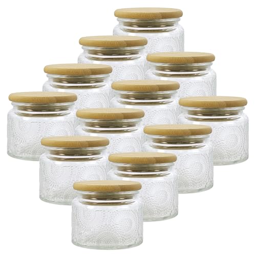 4 oz Decorative Small Glass Jars with Airtight Bamboo Lids (Clear / 4 fl. oz)