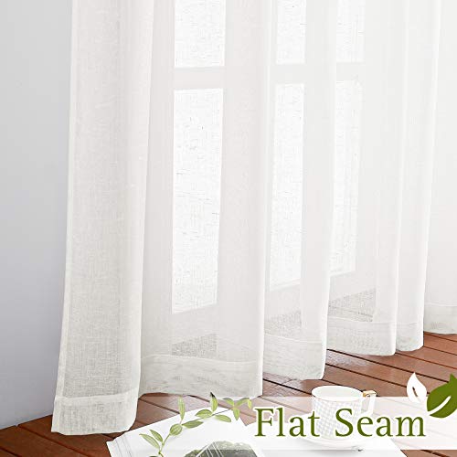 Linen Sheer Curtains Flax Textured (52"W x 63"L (Pack of 2) / Ivory)