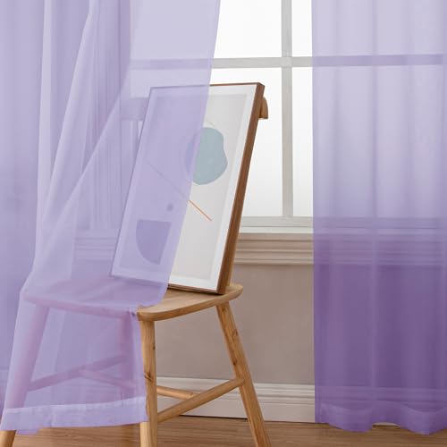 Extra Long Sheer Curtains 96 inches Long for Bedroom Living Room (Lavender / 42"W x 96"L (Pack of 2))