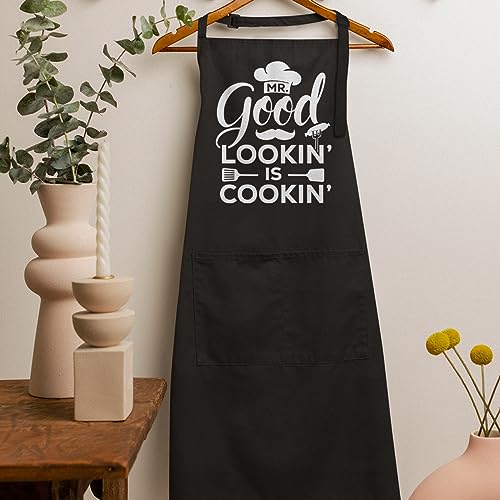 Funny Apron for Men BBQ Kitchen Cooking Mens Aprons with Pockets Birthday Christmas (Cooking Lover 1)