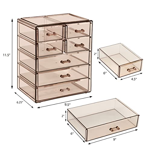 7 Drawer Makeup Organizer with Small & Wide Drawers (Bronze Glow / 3 Large, 4 Small Drawers)