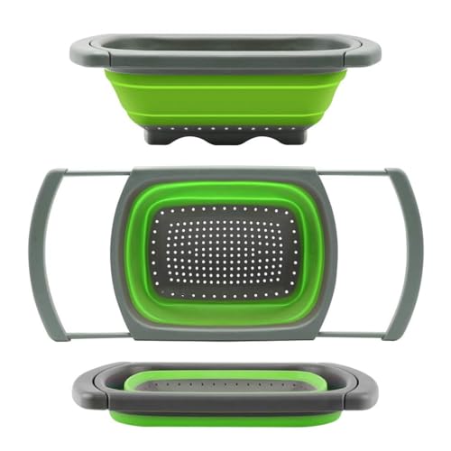 Collapsible Colander Strainer with Extendable Handles (Green)