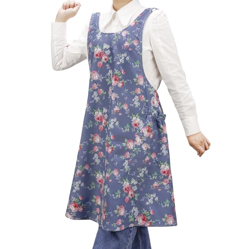 Apron Dress for Women with Pockets (Dark Blue)