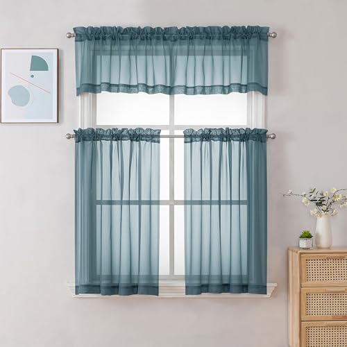 Sheer Valances for Windows 2 Pack (Stone Blue / 42"W x 18"L (Pack of 2))