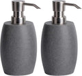 Sandstone Textured Resin Soap Dispenser with Metallic Pump and Waterproof Bottle Labels for Bathroom Kitchen Dish Hand Wash Shower Lotion Shampoo (Dark Gray_2 Pcs)