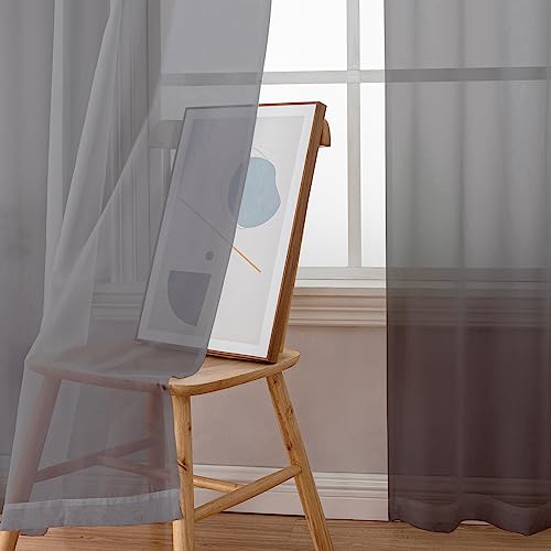 Grey Sheer Curtains 84 Inches Long (Charcoal Grey / 42"W x 84"L (Pack of 2))