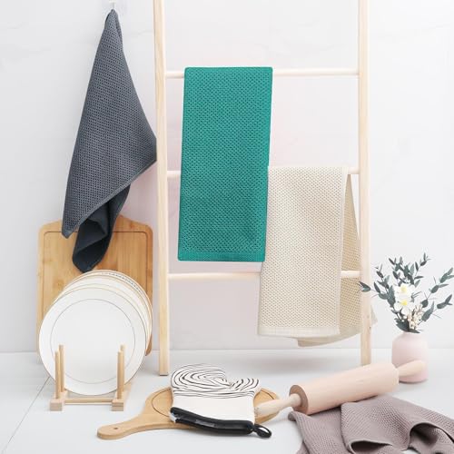 100% Cotton Waffle Weave Kitchen Dish Towels 8 (Teal / 13 X 28 - 8 Pack)