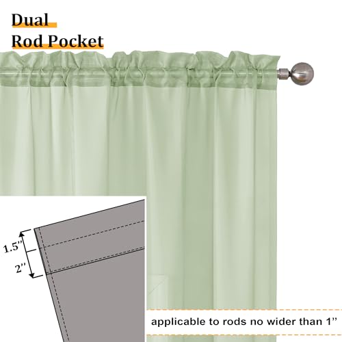 Light Green Sheer Curtains 54 Inch Length 2 Panels Set for Living Room (42"W x 54"L (Pack of 2) / Light Green)