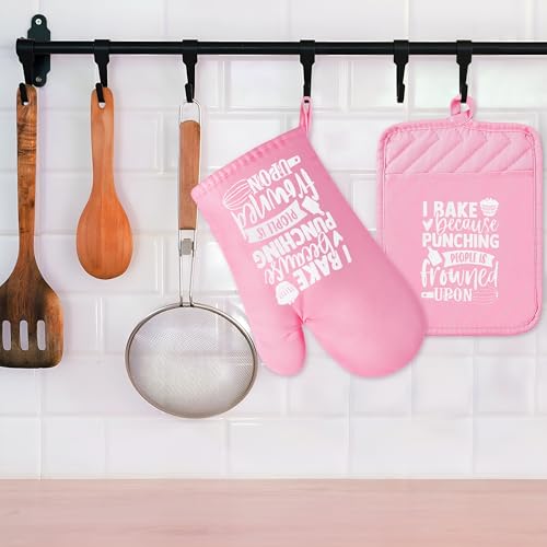 6Pcs Cotton Oven Mitts Pot Holders Funny Women Resistant Hot Pads Machine Washable Microwave Gloves with Hanging Loop Pocket Potholder for Kitchen Baking Cooking GrillingPink (Funny Woman & Pink)