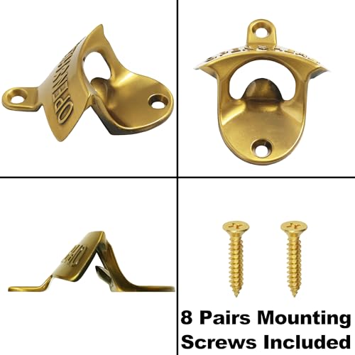 8 Packs Bulk Beer Opener Wall Mounted Vintage Gold Bottle Cap Opener for Gargae Kitchen Bar (Antique Gold)