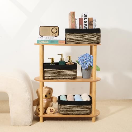 Small Storage Baskets for Organizing (3pcs-L13xW8.5xH5.1" / Black/Brown)