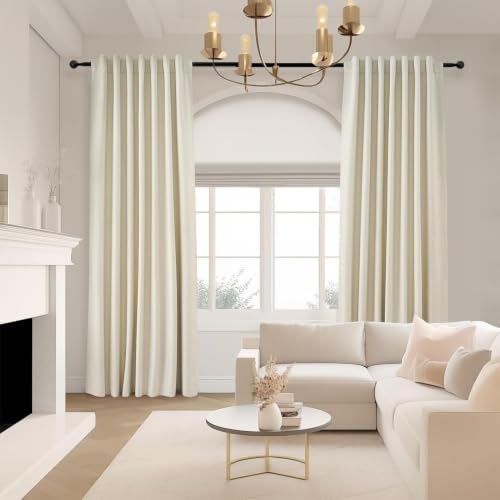 86 Inches Long Cream Colored Custom Blackout Linen Curtains Ivory Cream Pinch Pleated Noise Cancelling Curtains with Pin Hooks for Traverse Burlap Viral Drapes 2 Panels for Living Room Bedroom (Cream / 52"W x 86"L (Pack of 2))