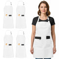 Bib Aprons 4 Pack Adjustable With 2 Pockets White (4 Pack / White)