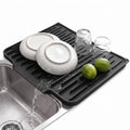 Foldable Silicone Dish Drying Mat for Kitchen Counter & Sink (Black / 15.7" x 12.3")