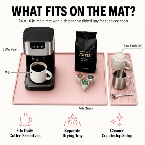 Silicone Coffee Mat 24 x 16 in with Tray (Soft Light Pink)