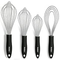 Stainless Steel Kitchen Whisk Set of 4 (9+11+12 &11 inch / 4 Pcs Silver)