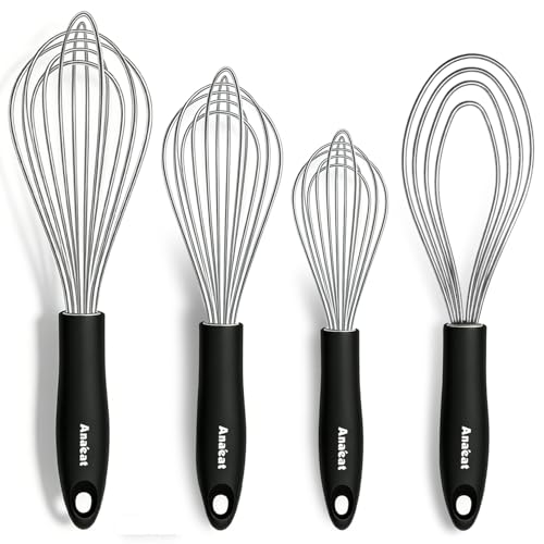 Stainless Steel Kitchen Whisk Set of 4 (9+11+12 &11 inch / 4 Pcs Silver)