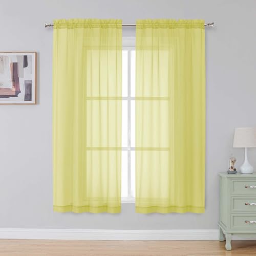 Lemon Sheer Curtains 63 Inch Length 2 Panels (Lemon / 42"W x 63"L (Pack of 2))
