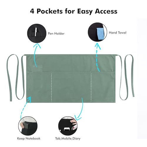 Waist Apron with Pockets (Green - Pack of 3)