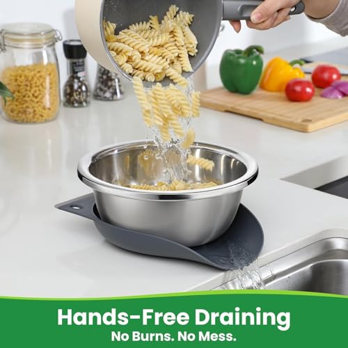 3.5QT Hands Free 304 Stainless Steel Strainer and Colander with Self
