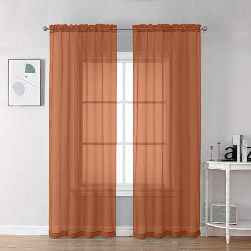 Orange Sheer Curtains 78 Inches Long 2 Panels Set for Living Room (Orange / 42"W x 78"L (Pack of 2))