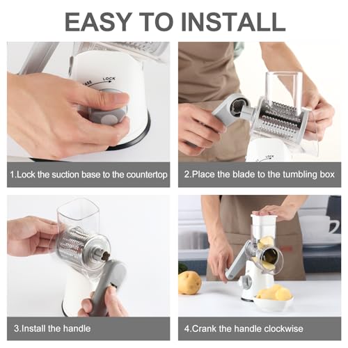 Rotary Cheese Grater Hand Crank Cheese Shredder for Fresh Cheese (5 BLADES / White)
