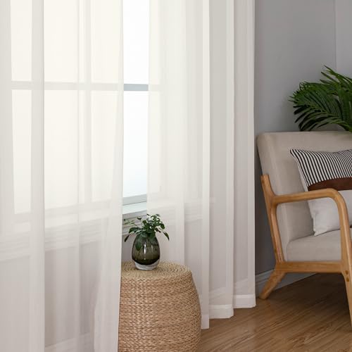 Sheer Ivory Curtains 90 inches Long 2 Panels (Ivory / 42"W x 90"L (Pack of 2))