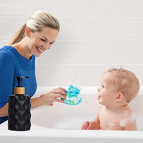 Black Glass Soap Dispenser Set with Bamboo Pump (Black)