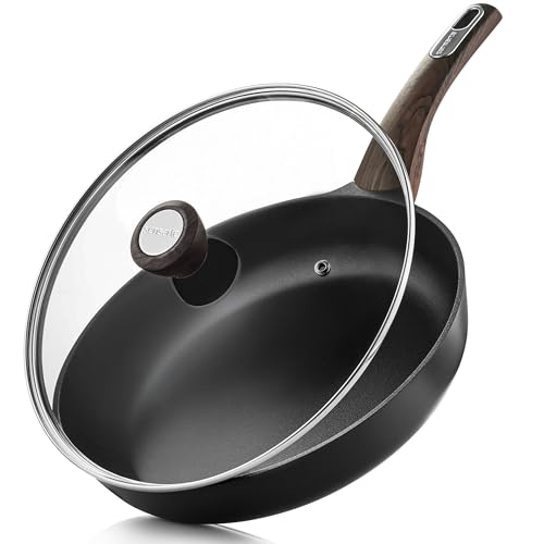 8inch Nonstick Frying Pan Paella Pan with Lid (8 Inch / NIGHT Black)