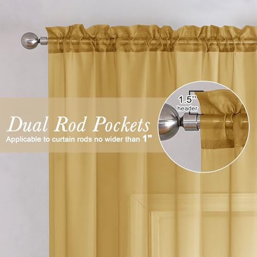 Gold Sheer Curtains 84 Inches Long 2 Panels (Gold / 40"W x 84"L (Pack of 2))